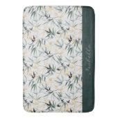 Japanische Aquarellfarben-goldgrünes Bambusmuster Badematte (Vorderseite Vertikal)