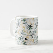 Japanische Aquarellfarben-goldgrünes Bambusmuster Kaffeetasse (Vorderseite Links)