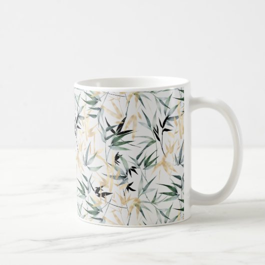 Japanische Aquarellfarben-goldgrünes Bambusmuster Kaffeetasse (Rechts)