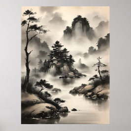 Japanische Aquarelllandschaft Poster