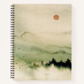 Japanische Aquarelllandschaft Rote Sonnenvögel mie Notizblock (Vorderseite)