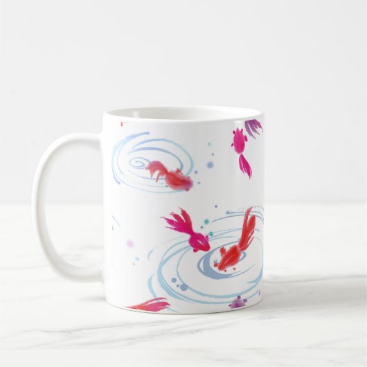 Japanische Aquarellmalerei Koi Fisch Kaffeetasse (Links)
