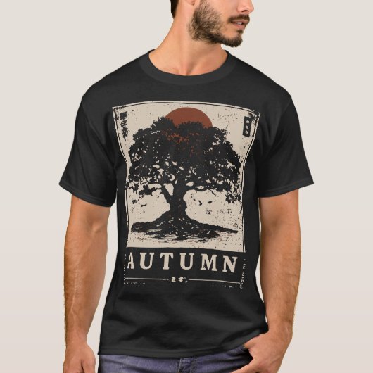 Japanische Art Herbst Oak Tree Nature Szene T-Shirt (Vorderseite)