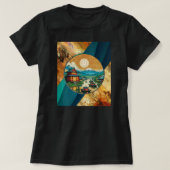 Japanische Art Mountain Blue Waves in Marmorstein T-Shirt (Design vorne)