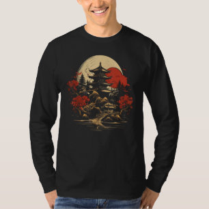Japanische Art Sunset Pagoda Japan Grafik Design T-Shirt