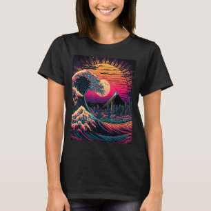 Japanische Art Ukiyo-e Stil Retrowave große Welle  T-Shirt