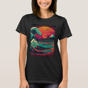 Japanische Art Ukiyo-e Stil Retrowave große Welle  T-Shirt