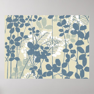 Japanische asiatische blaue Blattblume Poster