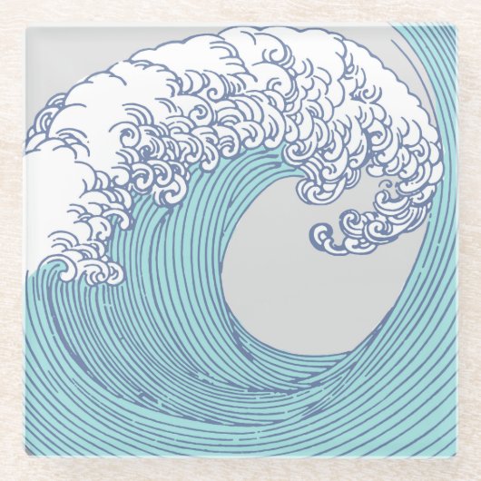 Japanische Asiatische Wellenreitkunst Glasuntersetzer (Vorderseite)