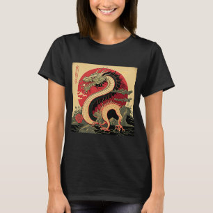 Japanische Ästhetik Roter Drache Symbol Kanji Japa T-Shirt