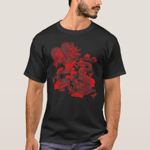 Japanische Ästhetik Roter Drache Symbol Kanji Tat T-Shirt
