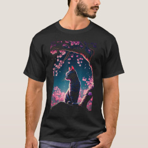 Japanische Ästhetik Sakura Kirschblüten süße Katze T-Shirt