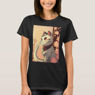 Japanische Ästhetik Süße Katze Japan Sakura Kirsch T-Shirt