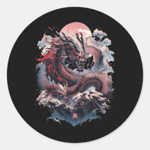 Japanische ästhetische Drache Japanische Kunst Jap Runder Aufkleber