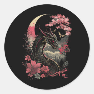 Japanische ästhetische Drache Japanische Kunst Jap Runder Aufkleber