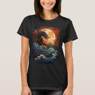 Japanische ästhetische Drache Waves Vintage Kunst T-Shirt
