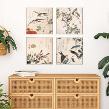 Japanische Audubon-Vogelgalerie Mauer Set von 4