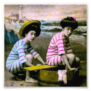 Japanische Badeschönheiten Vintage-Strand-Schätzch Fotodruck