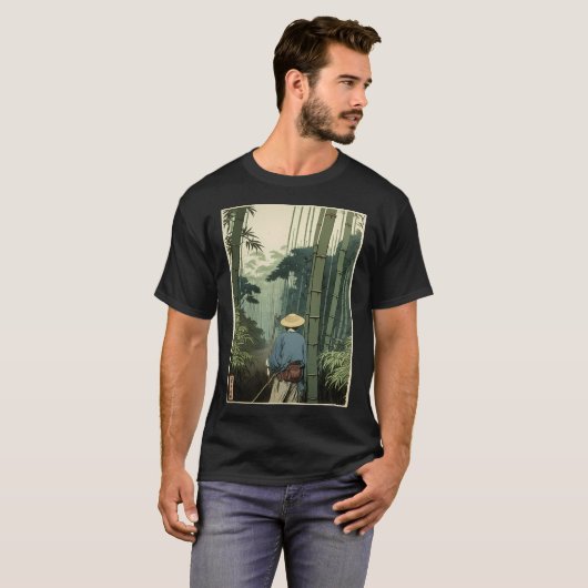 Japanische Bambus Grove Woodblock Spiritualität T-Shirt (Vorne ganz)