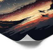 Japanische Berge, See und Fischer Ukiyo e Poster (Ecke)