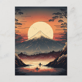 Japanische Berge und Fischer Ukiyo e Postkarte