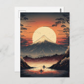 Japanische Berge und Fischer Ukiyo e Postkarte (Vorne/Hinten)