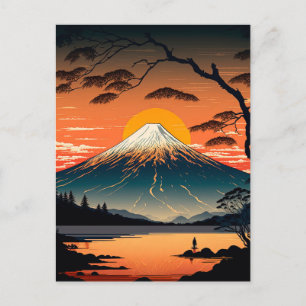 Japanische Berge und Sun Ukiyo e-Illustration Postkarte