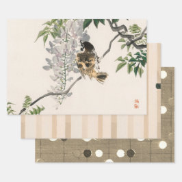 JAPANISCHE BIRD AUF BRANCH-GIFT-WRAP-GESCHICHTE GESCHENKPAPIER SET