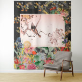 JAPANISCHE BIRD MIT BLUME AUF SCHWARZEN Tapisserie Wandteppich (Beispiel)