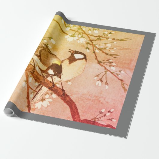 JAPANISCHE BIRDS AUF CHERRY BLOSSOM Wrapping Paper Geschenkpapier (Ungerollt)
