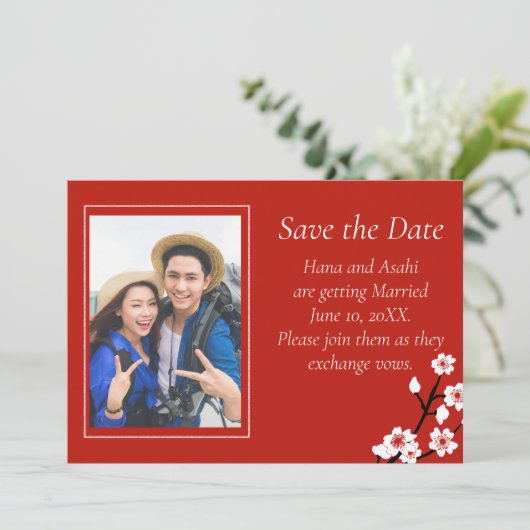 Japanische Blossom-Hochzeit speichert die Datumska Save The Date (Stehend Vorderseite)