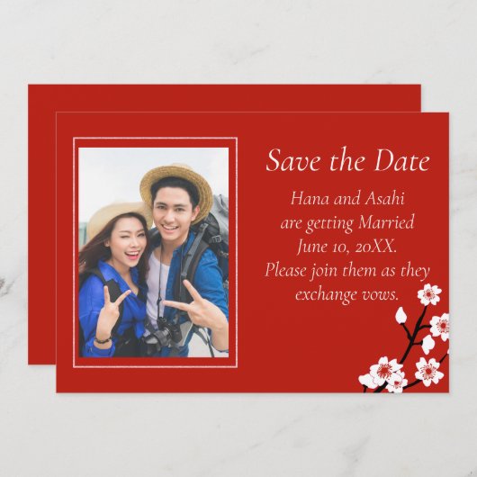 Japanische Blossom-Hochzeit speichert die Datumska Save The Date (Vorne/Hinten)