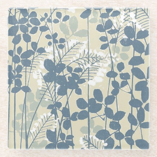 Japanische Blue Leaf-Blume Glasuntersetzer (Vorderseite)