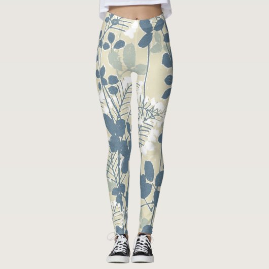 Japanische Blue Leaf-Blume Leggings (Vorderseite)