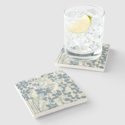 Japanische Blue Leaf-Blume Steinuntersetzer (Seitenansicht)