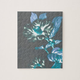 Japanische Blume Aquamarin Taupe Gray Puzzle