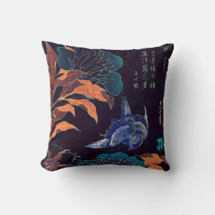 Japanische Blume & Bird Katsushika Hokusai Dark Kissen