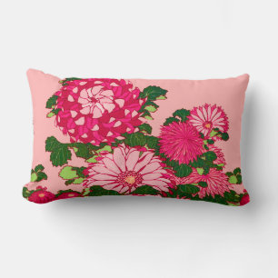 Japanische Blume Border, Fuchsia und Coral Pink Lu Lendenkissen