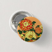 Japanische Blume Border, Mandarin Orange und Gold Button (Vorne & Hinten)