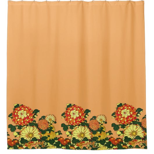 Japanische Blume Border, Mandarin Orange und Gold Duschvorhang (Vorderseite)