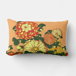 Japanische Blume Border, Mandarin Orange und Gold Lendenkissen