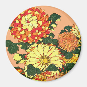Japanische Blume Border, Mandarin Orange und Gold Magnet