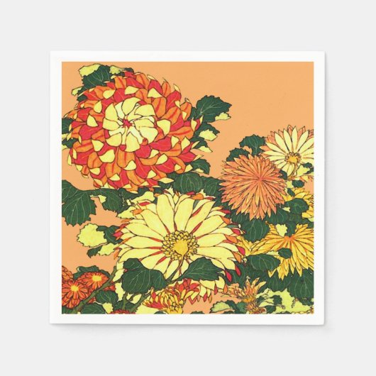Japanische Blume Border, Mandarin Orange und Gold Serviette (Vorderseite)