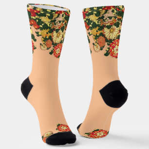 Japanische Blume Border, Mandarin Orange und Gold Socken