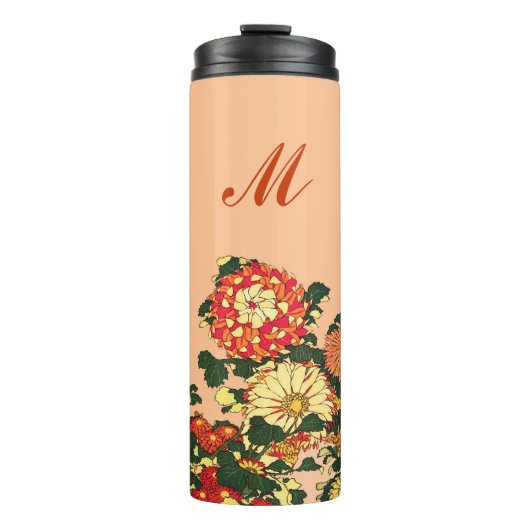Japanische Blume Border, Mandarin Orange und Gold Thermosbecher (Vorderseite)