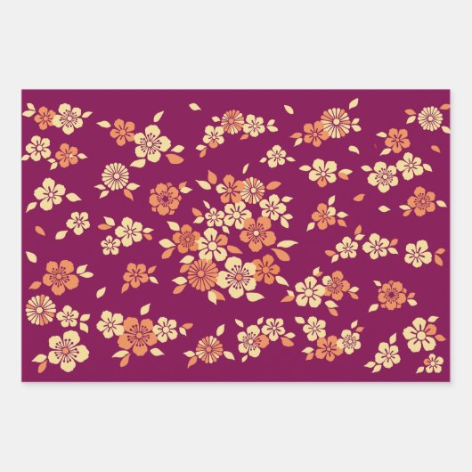 Japanische Blume Mix Pattern Geschenkpapier Set (Vorderseite 3)