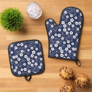 Japanische Blume Ofenhandschuh & Topflappen-Set