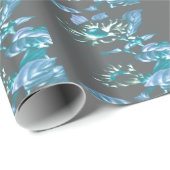 Japanische Blume Pastel Aquamarin & grau Geschenkpapier (Rolleneckpunkt)