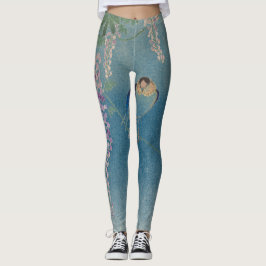 JAPANISCHE BLUME UND BIRD AUF BLAUE-Leggings Leggings