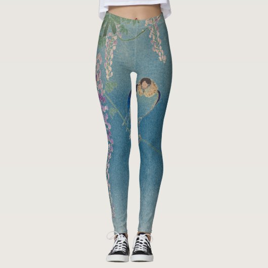 JAPANISCHE BLUME UND BIRD AUF BLAUE-Leggings Leggings (Vorderseite)